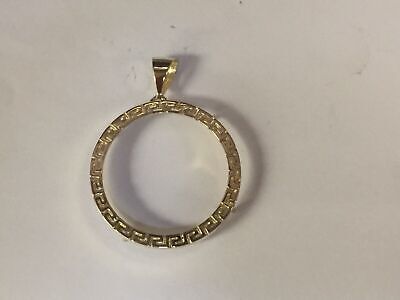 Greek Key Frame Solid Gold Handmade Coin Pendant , 1oz Coin , 32mm