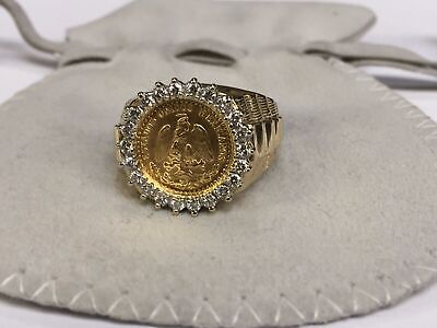 Diamond Fancy Solid Gold Handmade Coin Ring , Dos Pesos Coin ,