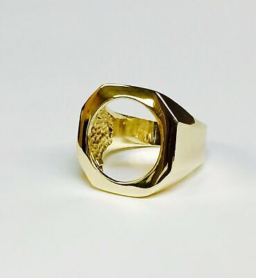 Fancy Solid Gold Handmade Coin Ring , 1/10oz Coin ,