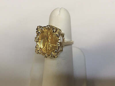 Fancy Solid Gold Handmade Coin Ring , 1/10oz Coin ,