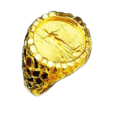 Nugget Solid Gold Handmade Coin Ring , 1/4oz Coin ,