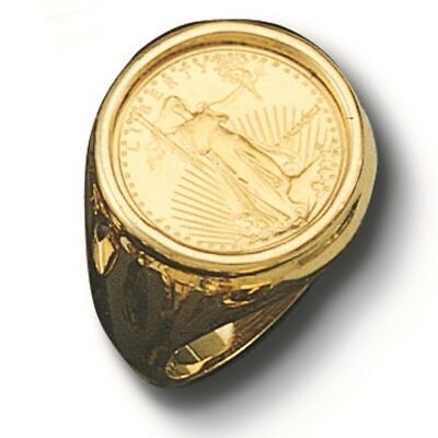 Fancy Solid Gold Handmade Coin Ring , 1/10oz Coin ,