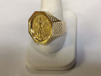 Fancy Solid Gold Handmade Coin Ring , 1/4oz Coin ,