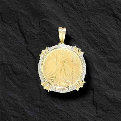 Diamond Fancy Solid Gold Handmade Coin Pendant , 1/2oz Coin ,