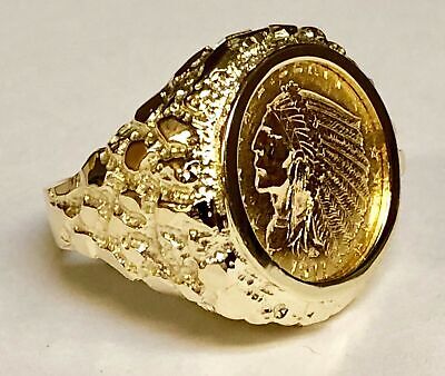 Nugget Solid Gold Handmade Coin Ring , Indian Head Coin ,