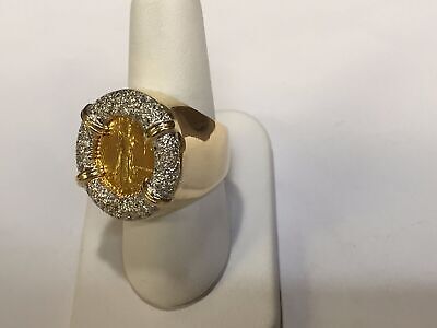 Diamond Fancy Solid Gold Handmade Coin Ring , 1/10oz Coin ,