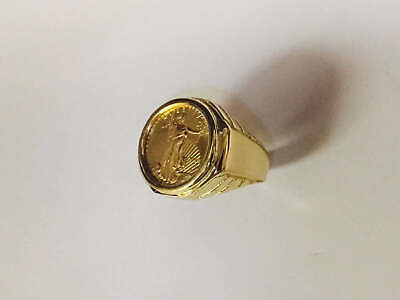 Fancy Solid Gold Handmade Coin Ring , 1/10oz Coin ,