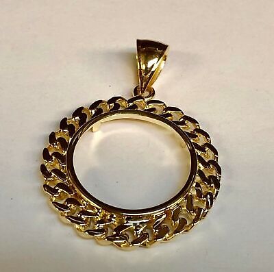 Curb Chain Link Frame Solid Gold Handmade Coin Pendant , 1oz Coin ,