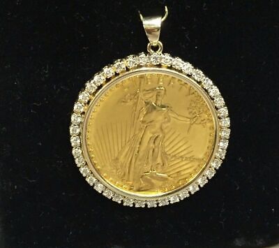 Diamond Fancy Solid Gold Handmade Coin Pendant , 1oz Coin ,