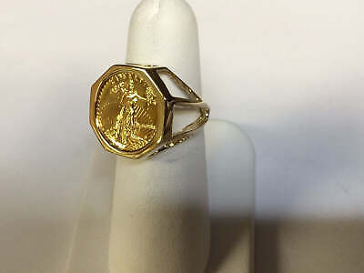 Fancy Ladies Solid Gold Handmade Coin Ring , 1/10oz Coin ,