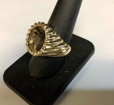 Fancy Solid Gold Handmade Coin Ring , 1/10oz Coin ,