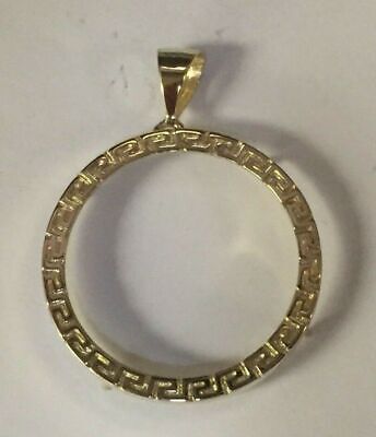 Greek Key Frame Solid Gold Handmade Coin Pendant , 1oz Coin , 27mm