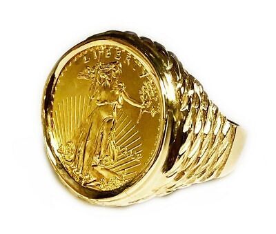 Fancy Solid Gold Handmade Coin Ring , 1/4oz Coin ,