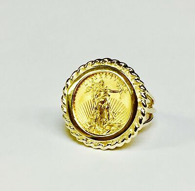 Fancy Ladies Solid Gold Handmade Coin Ring , 1/10oz Coin ,