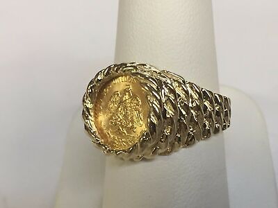 Nugget Solid Gold Handmade Coin Ring , Dos Pesos Coin ,