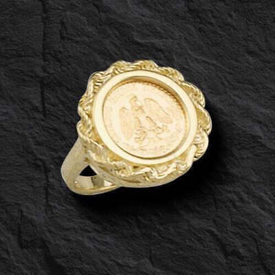 Fancy Solid Gold Handmade Coin Ring , Dos Pesos Coin ,