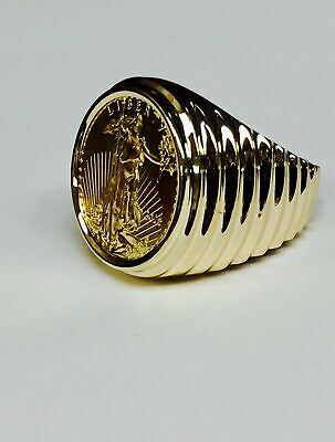 Fancy Solid Gold Handmade Coin Ring , 1/4oz Coin ,