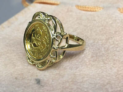 Fancy Ladies Solid Gold Handmade Coin Ring , Chinese Panda Bear Coin ,