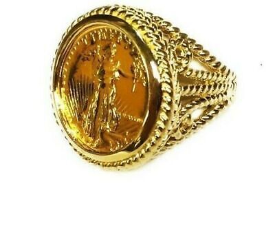 Fancy Solid Gold Handmade Coin Ring , 1/10oz Coin ,