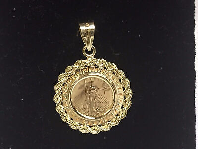 Greek Key Rope Frame Solid Gold Handmade Coin Pendant , 1/4oz Coin , 32.5x45mm