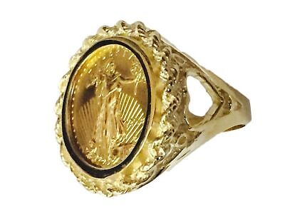 Fancy Ladies Solid Gold Handmade Coin Ring , 1/10oz Coin ,