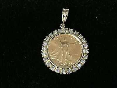 Diamond Fancy Solid Gold Handmade Coin Pendant , 1/2oz Coin ,