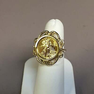 Fancy Ladies Solid Gold Handmade Coin Ring , 1/10oz Coin ,