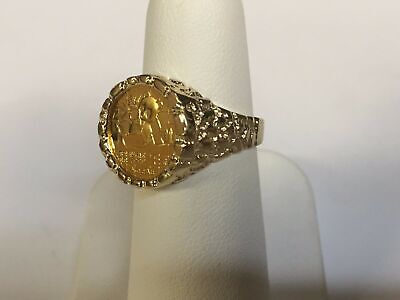 Nugget Solid Gold Handmade Coin Ring , Chinese Panda Bear Coin ,