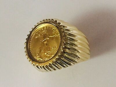 Fancy Solid Gold Handmade Coin Ring , 1/10oz Coin ,