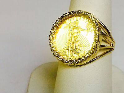 Fancy Ladies Solid Gold Handmade Coin Ring , 1/10oz Coin ,