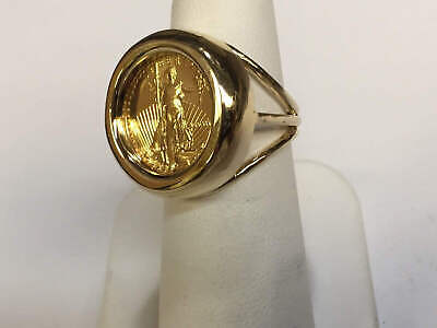 Fancy Solid Gold Handmade Coin Ring , 1/10oz Coin ,