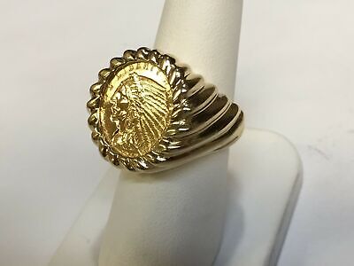 Fancy Solid Gold Handmade Coin Ring , Indian Head Coin ,