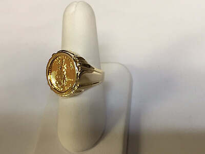 Fancy Solid Gold Handmade Coin Ring , 1/10oz Coin ,