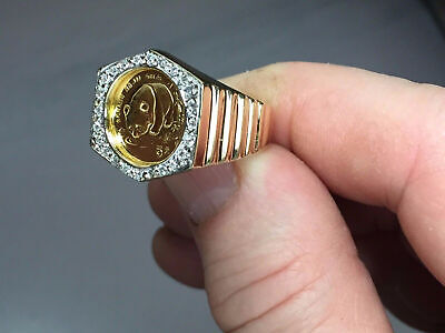 Diamond Fancy Solid Gold Handmade Coin Ring , Chinese Panda Bear Coin ,