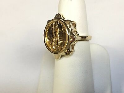 Fancy Ladies Solid Gold Handmade Coin Ring , 1/10oz Coin ,