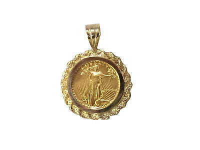 Rope Frame Solid Gold Handmade Coin Pendant , 1/10oz Coin ,