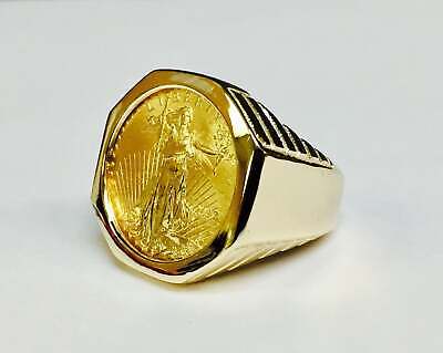 Fancy Solid Gold Handmade Coin Ring , 1/4oz Coin ,