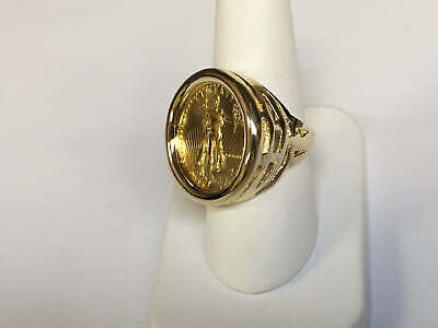 Fancy Solid Gold Handmade Coin Ring , 1/4oz Coin ,