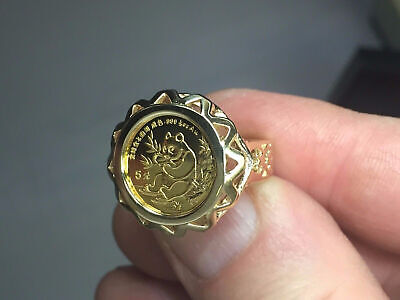 Fancy Ladies Solid Gold Handmade Coin Ring , Chinese Panda Bear Coin ,