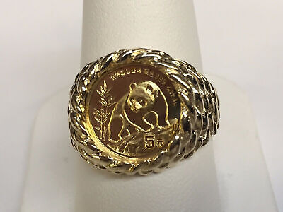 Fancy Solid Gold Handmade Coin Ring , Chinese Panda Bear Coin ,