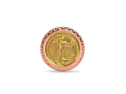 Fancy Solid Gold Handmade Coin Ring , 1/10oz Coin ,
