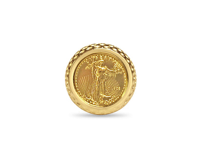 Fancy Solid Gold Handmade Coin Ring , 1/10oz Coin ,