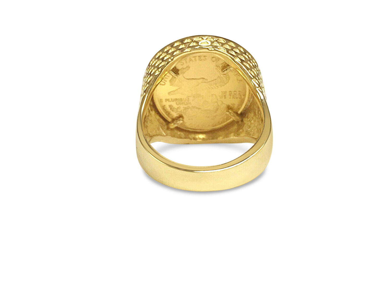 Fancy Solid Gold Handmade Coin Ring , 1/10oz Coin ,