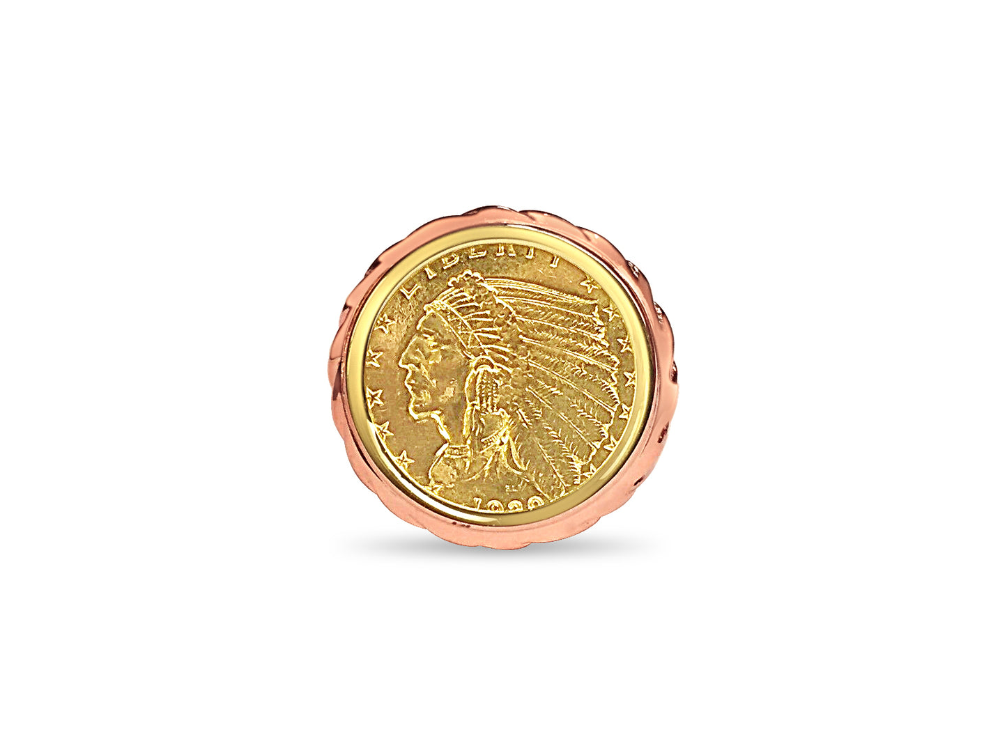 Fancy Solid Gold Handmade Coin Ring , Indian Head Coin ,