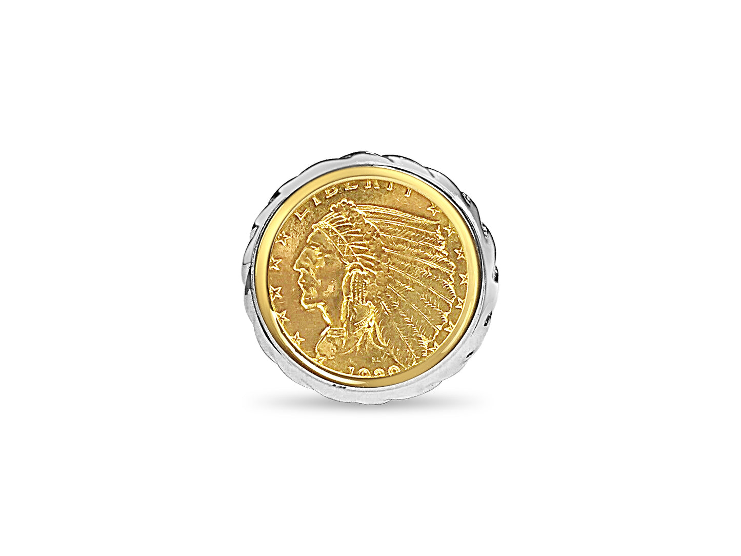 Fancy Solid Gold Handmade Coin Ring , Indian Head Coin ,