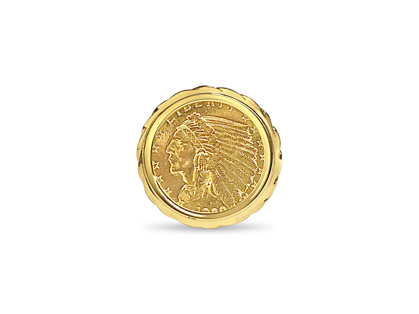 Fancy Solid Gold Handmade Coin Ring , Indian Head Coin ,