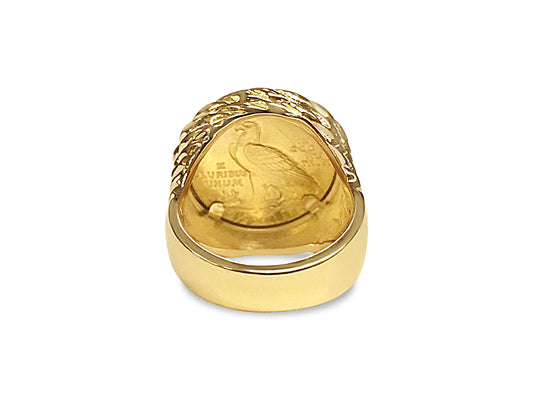 Fancy Solid Gold Handmade Coin Ring , Indian Head Coin ,