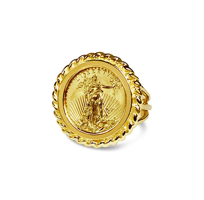Fancy Ladies Solid Gold Handmade Coin Ring , 1/10oz Coin ,