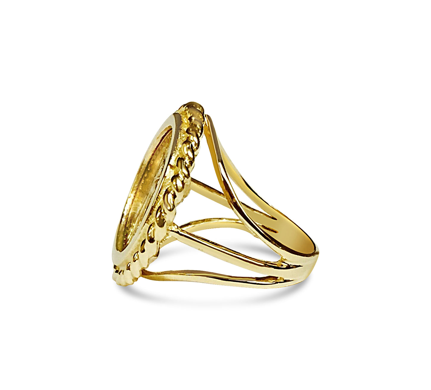 Fancy Ladies Solid Gold Handmade Coin Ring , 1/10oz Coin ,