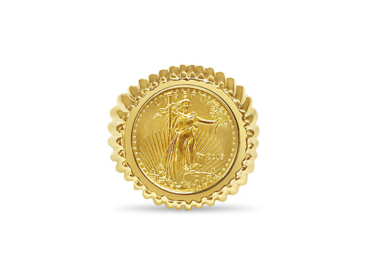 Fancy Solid Gold Handmade Coin Ring , 1/10oz Coin ,
